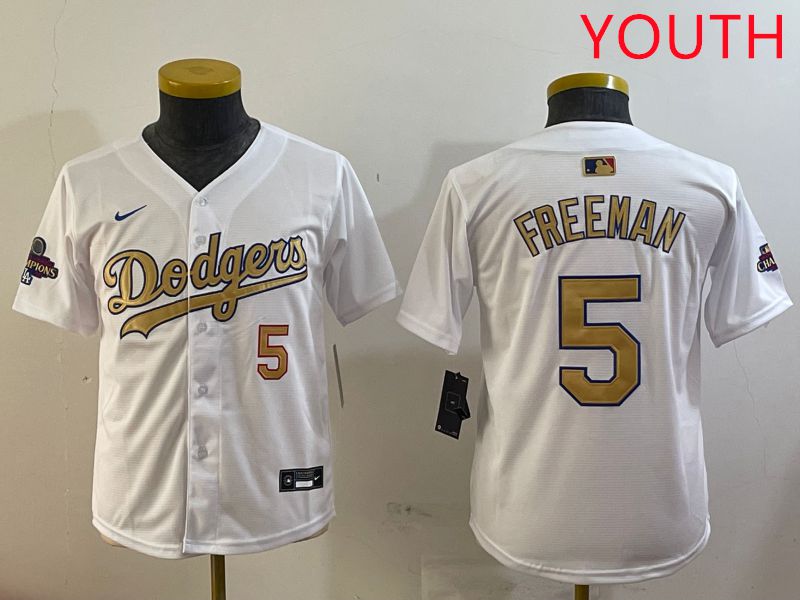 Youth Los Angeles Dodgers #5 Freeman White Champion gold character 2025 Nike MLB Jersey style 1